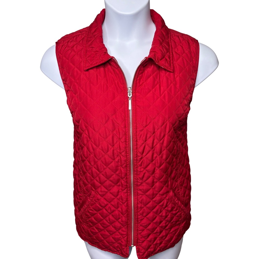 CHICO'S Womens Red Quilted Zip Up Collar Vest w/Pockets Sz 3/XL Country Gorpcore